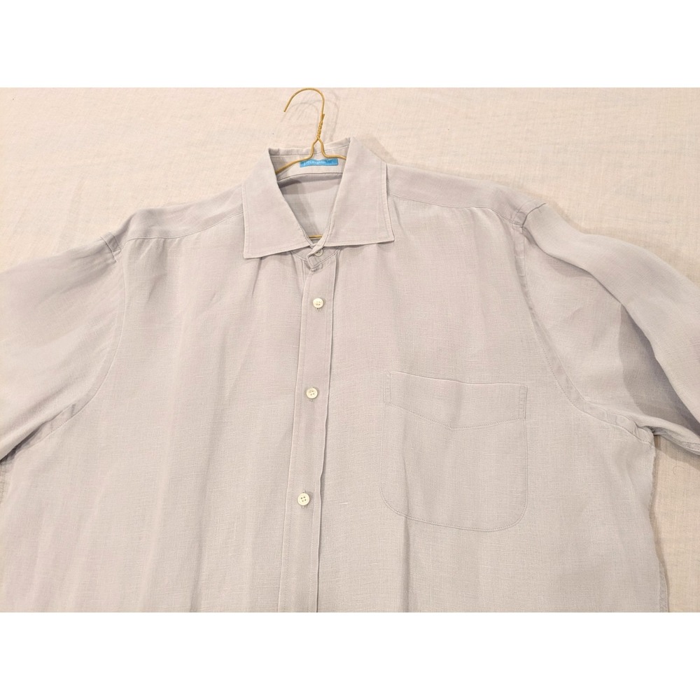 J. Mclaughlin Button Up Linen Shirt Mens L Beach/Formal Light Gray‎ Long Sleeve - Picture 13 of 16